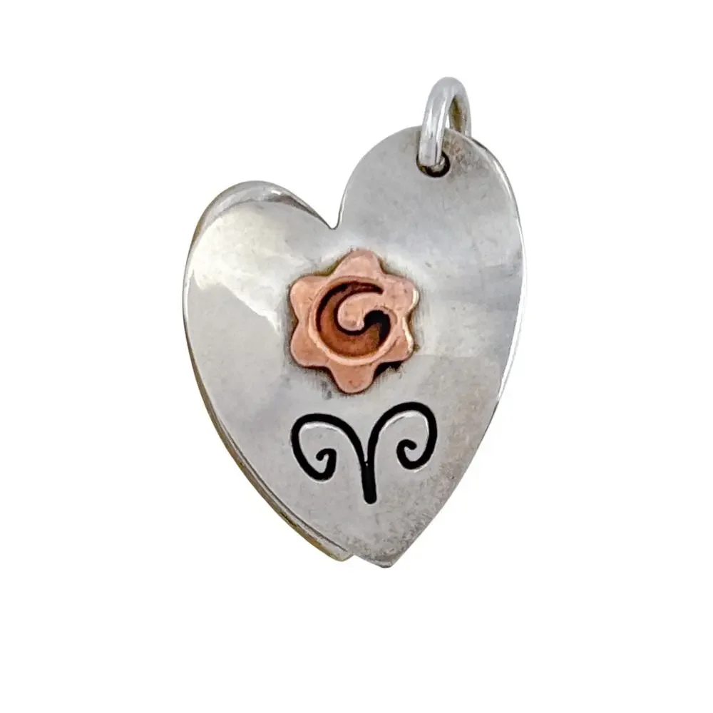 Vintage Sterling Silver 925 Mixed Metal Flower Mom Heart Locket